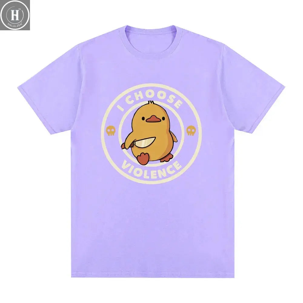 I Choose Violence T Shirt Funny Duck Humor Slogan Short Sleeve T-shirts Men Women 100% Cotton Loose Oversized T-shirt Streetwear HALALZEN