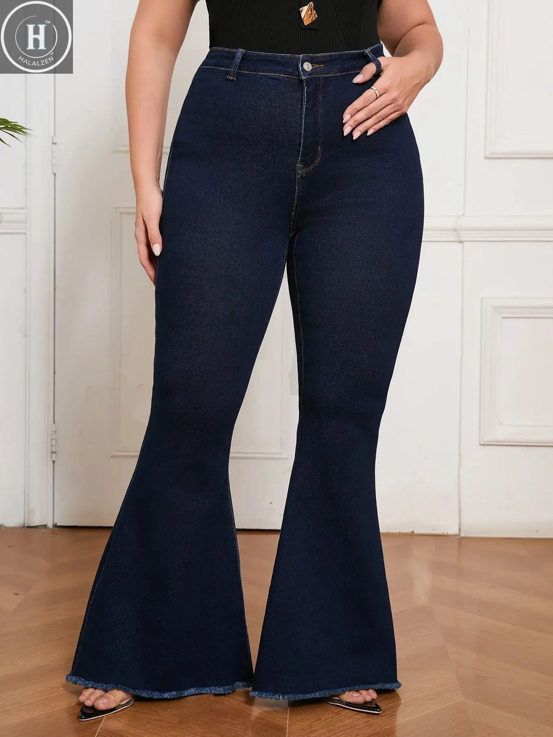 Full Figured Women’s Dark Wash High Waist Denim Pants Butt Lifting Bootcut Jeans Stretch Comfortable Everyday Clothing Halalzen UK