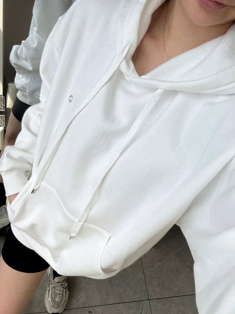Sports Sweatshirt Women White Cotton Casual Drawstring Loose Pullovers Solid Black Fashion Classic Letter Women's Hoodies Autumn