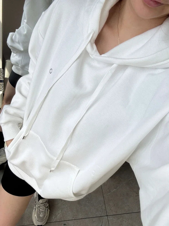 Sports Sweatshirt Women White Cotton Casual Drawstring Loose Pullovers Solid Black Fashion Classic Letter Women's Hoodies Autumn