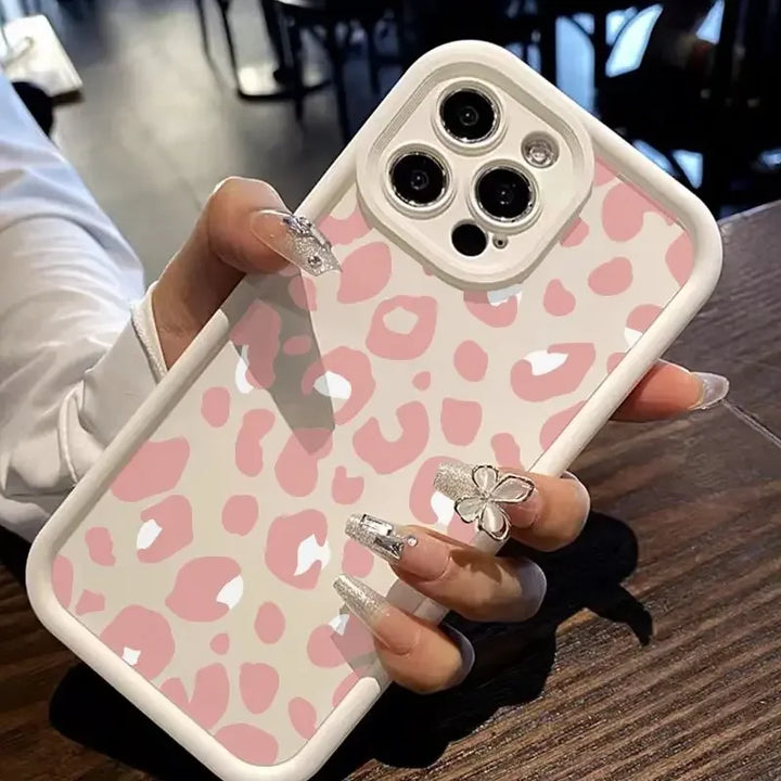 Full Screen Pink Leopard Print Phone Case For iPhone 16 15 14 13 12 11 Mini Pro Max X  XSMax  Plus   Back Cover