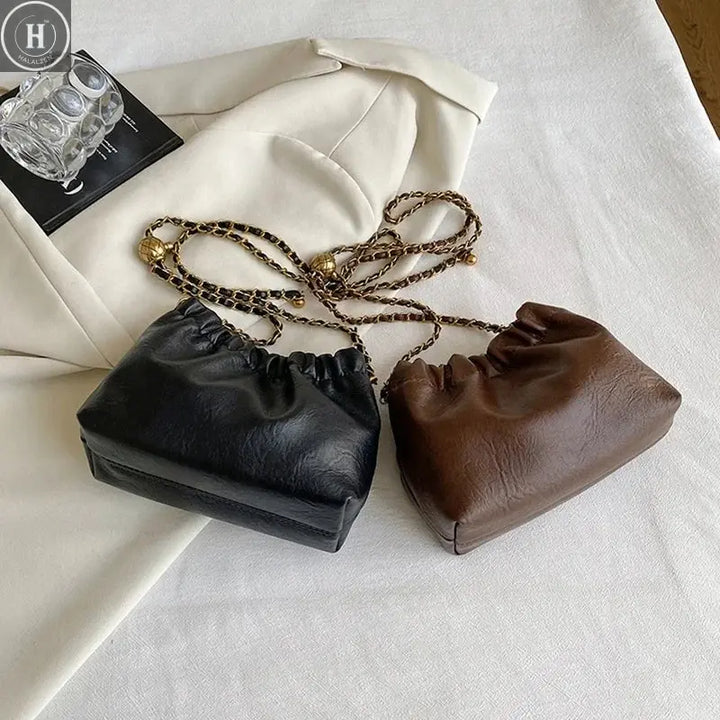 Women Chain Shoulder Bag Versatile Crossbody Tote Bag Casual Pleatd Hobo Bag Satchel Sling Bag Girl Stylish Purse HALALZEN
