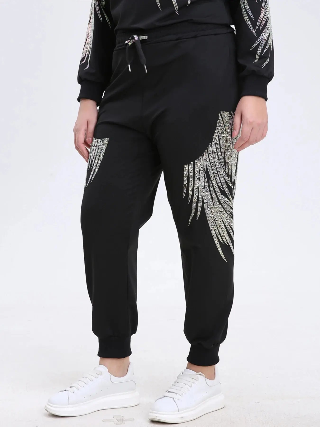 Plus Size Sweatpants for Women Drawstring Rhinestones Graphic High Waisted Joggers with Pockets Elastic Waist Casual Halalzen UK