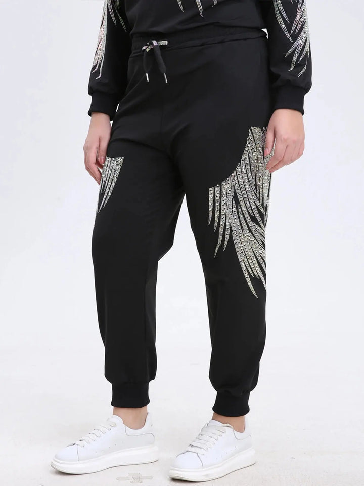 Plus Size Sweatpants for Women Drawstring Rhinestones Graphic High Waisted Joggers with Pockets Elastic Waist Casual Halalzen UK