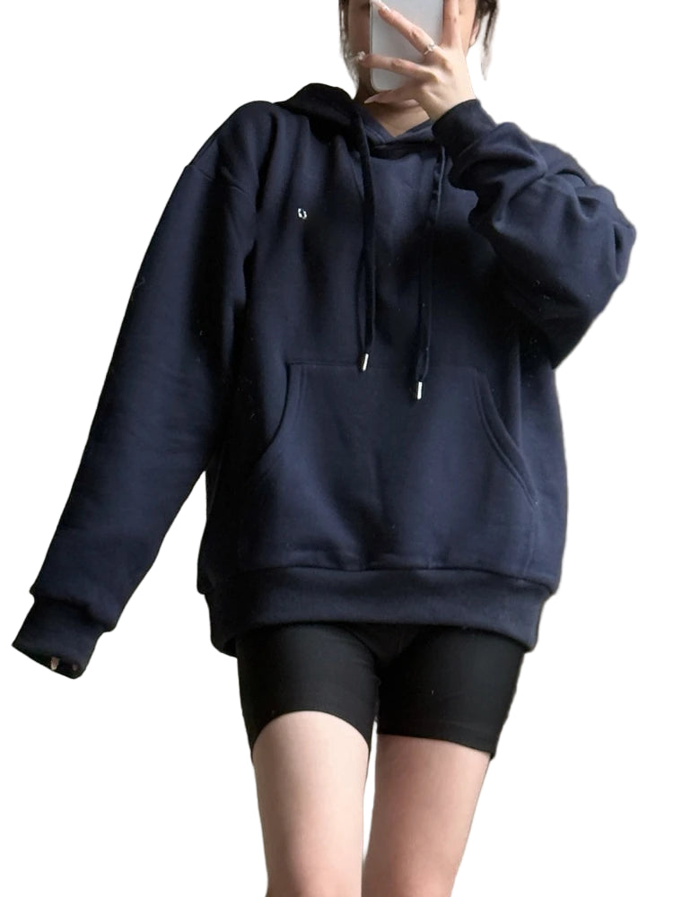 Autumn Drawstring Hoodie Women Loose Cotton Classic Letter Sweatshirt Fashion Casual Sports Solid Black Pullover Hoodies Women