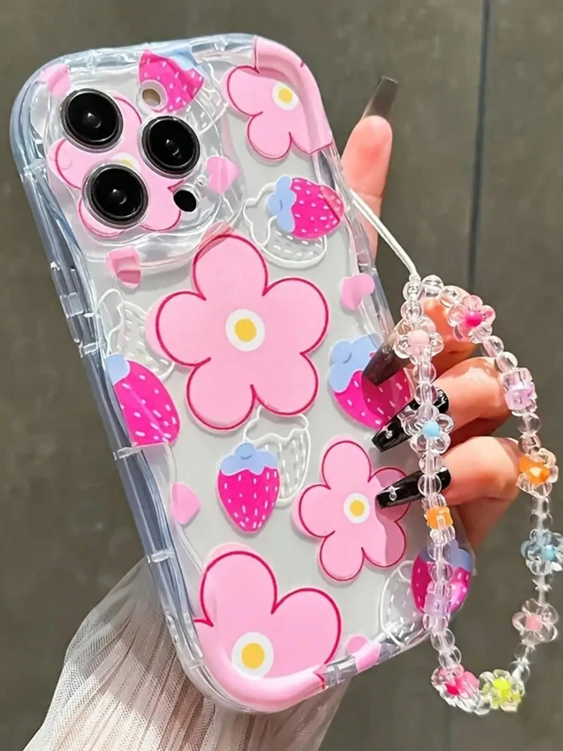 Fashionable, simple and cute TPU phone case with floral patterns With high-quality lanyards - i Phone 11, 11 Pro Max, 12, 12 Pro