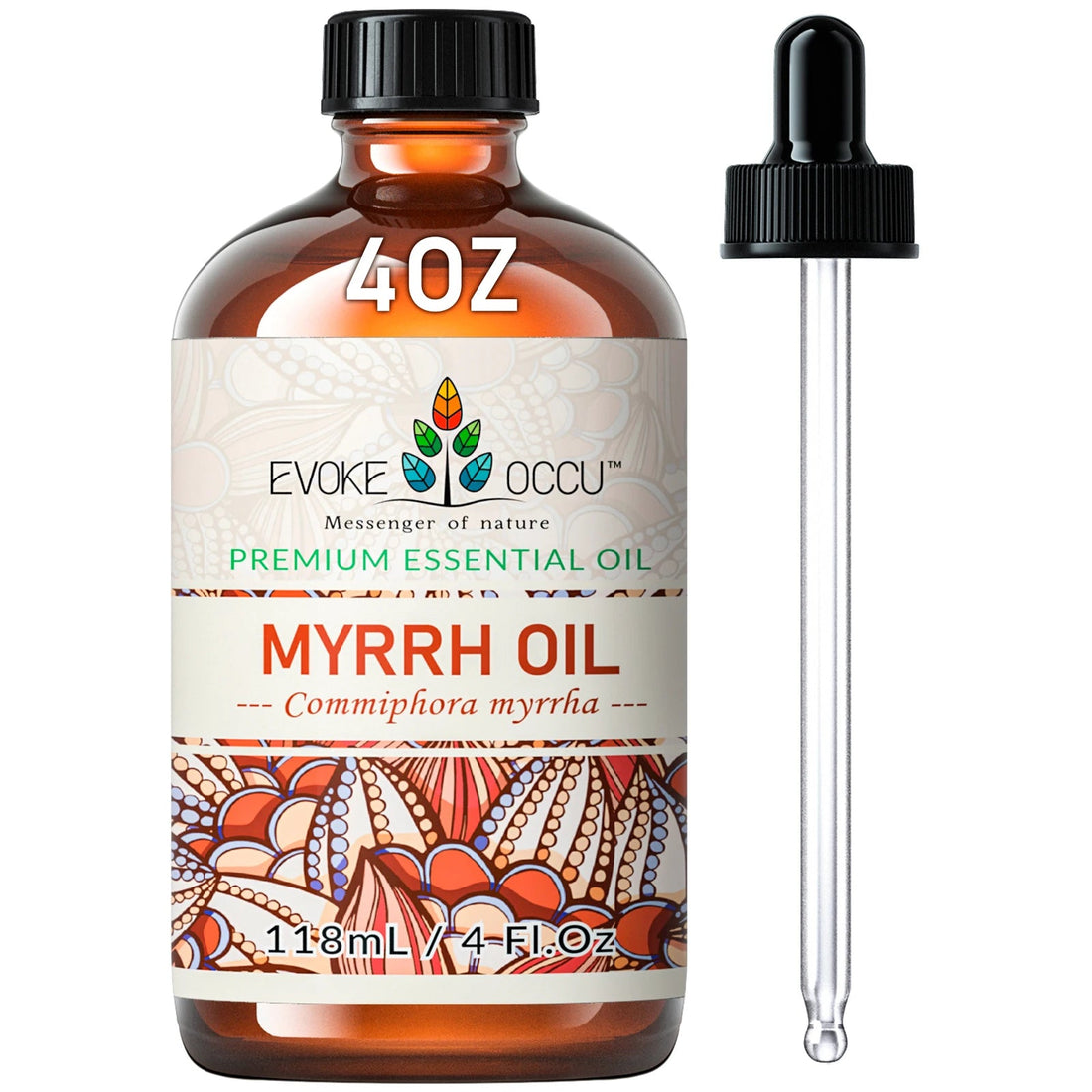 EVOKE OCCU Myrrh Essential Oils, 118ML/4 Fl.Oz. Pure Myrrh Oil for Body Relief Skin Care Humidifier Massage Candle Soap Making HALALZEN