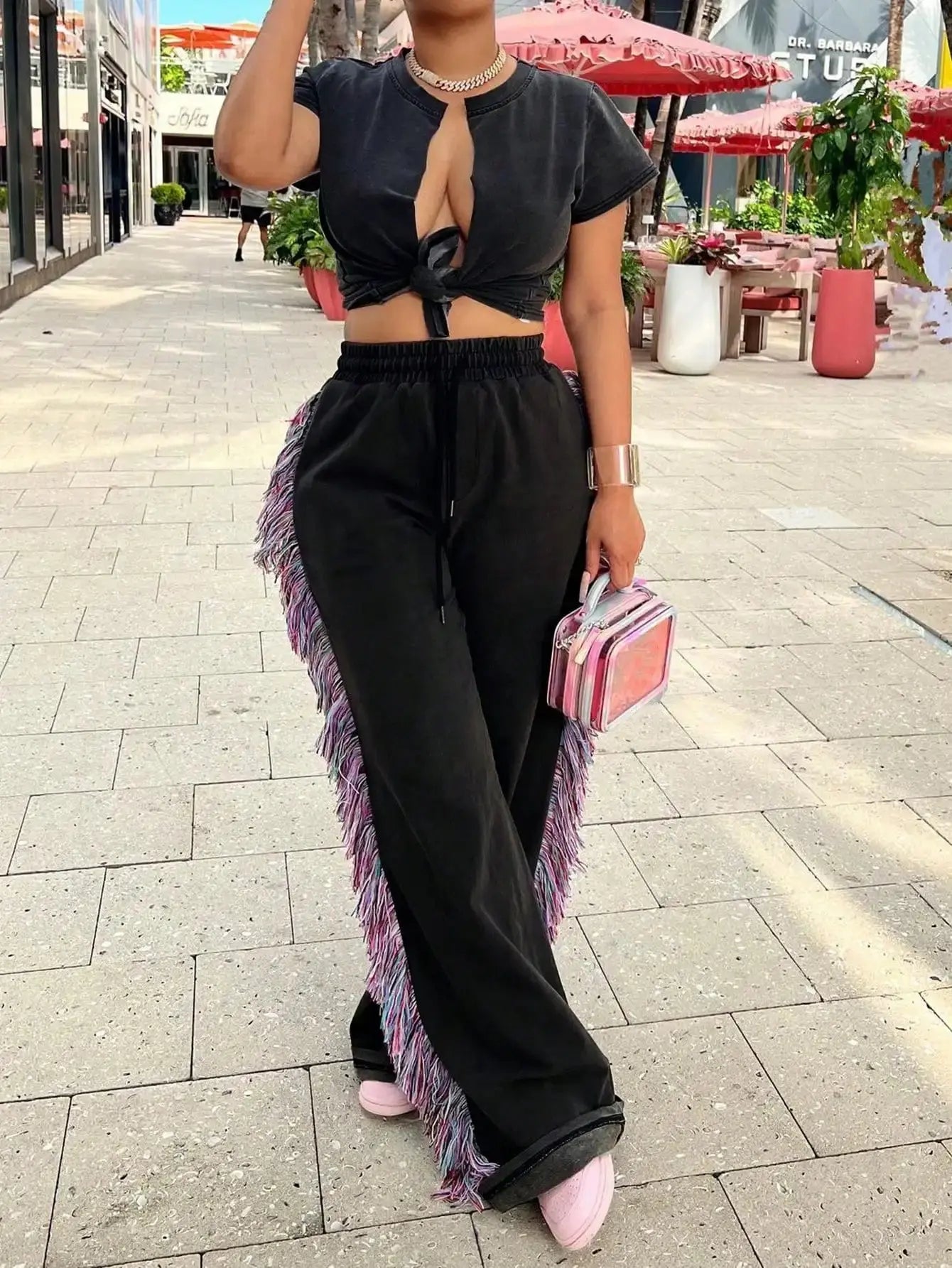 Women's Casual High Waist Fringe Tassel Pants - Drawstring Elastic Waist Long Sweatpants (Streetwear, New Year Warm Thermal) Halalzen UK