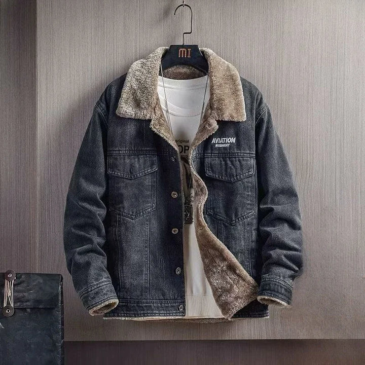 Winter 2025 Cowboy Coat for Men Vintage Warm Denim Jackets Man Padded Sherpa Loose Elatic Japanese Retro Outwear High Quality