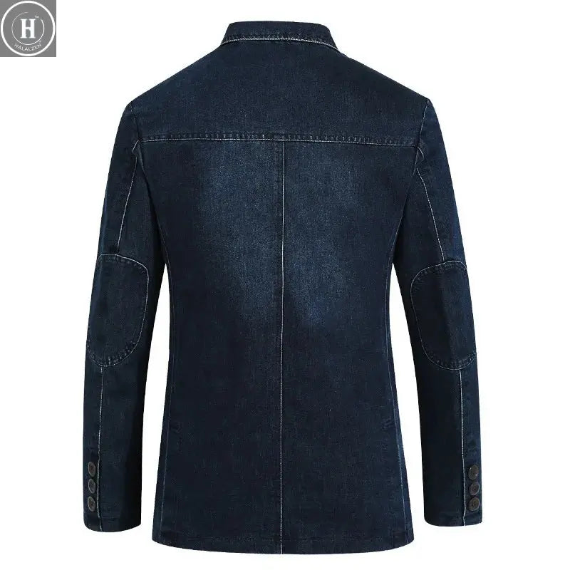 Autumn Men Denim Coat Vintage Washed Turn Down Collar Long Sleeve Male Jacket Single-breasted Business Casual Man Outerwear HALALZEN