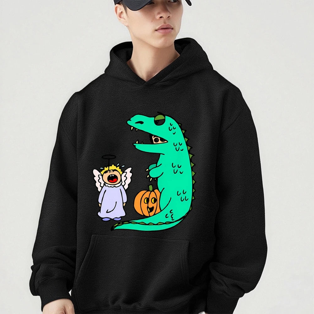 Winter Unisex Sweatshirts Y2K Crying Angel & Dinosaur Graphic Hoodies Streetwear Well Made Chic Sweater Casual Loose Fit Clothing