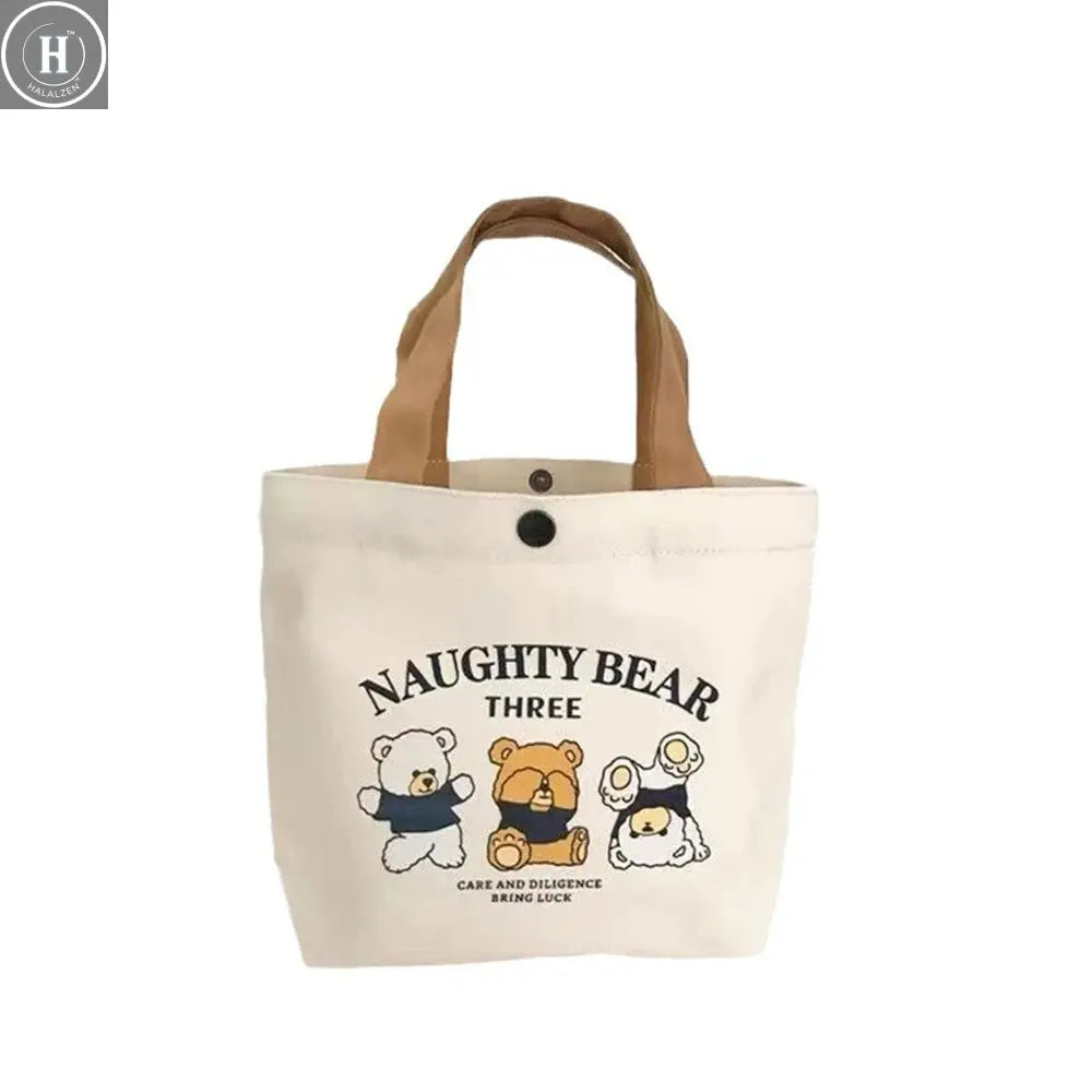 Canvas Bag Small Versatile Handbag Female Student Lunch Box Bag Simple Tote Bag Office Worker Lunch Bag Shopping Bag HALALZEN