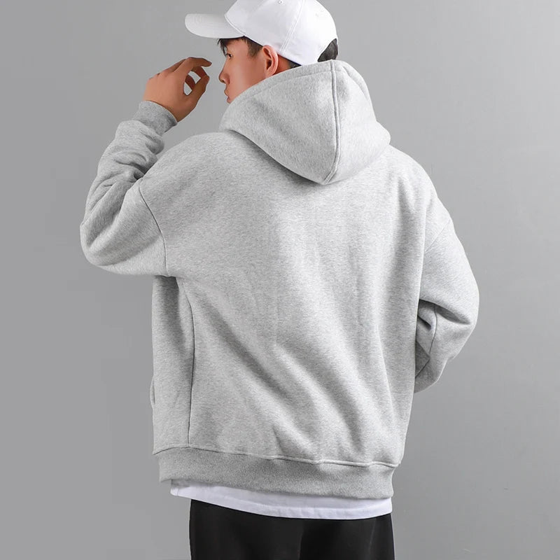 Dukeen Winter Hoodies for Men with Fleece Thicken Warm Zip-Up Hooded Shirt Casual Solid Color Woman Clothing White Black Coat