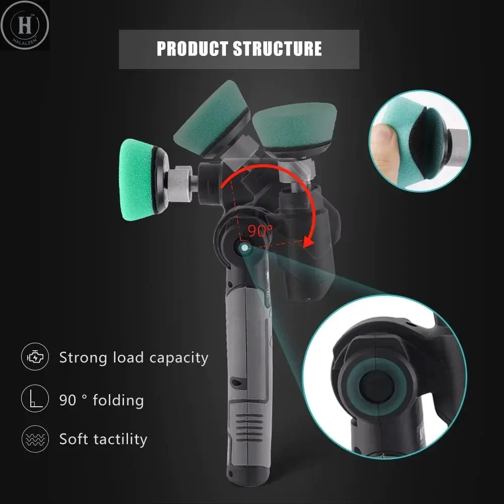 SPTA Mini Car Polisher Cordless RO/DA 9mm Orbit Multi Buffer Detailing Tools with 15/25/38/50 mm Polishing Pads Kit HALALZEN