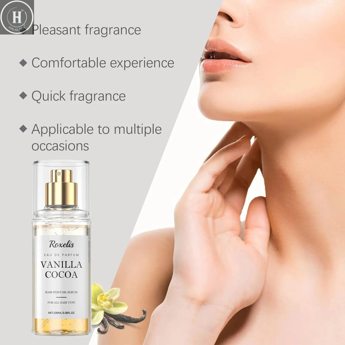 Roxelis Vanilla Cocoa Hair Care Perfume Spray Body Fragrance Spray Gives Out Fresh Fragrance and Adds Fragrance to the Hair HALALZEN
