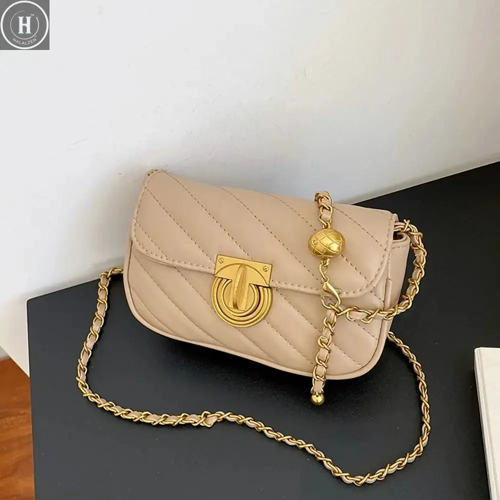 PU Leather Chain Shoulder Bag Leisure Swivel Lock Rhombic Lattice Crossbody Bag Large Capacity Underarm Bag Women Girls HALALZEN