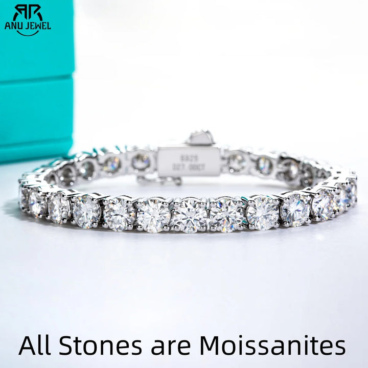 AnuJewel 3mm/4mm/5mm/6.5mm D Color Moissanite Diamond Tennis Bracelet 925 Sterling Silver Wedding Bracelets for Woman&Men