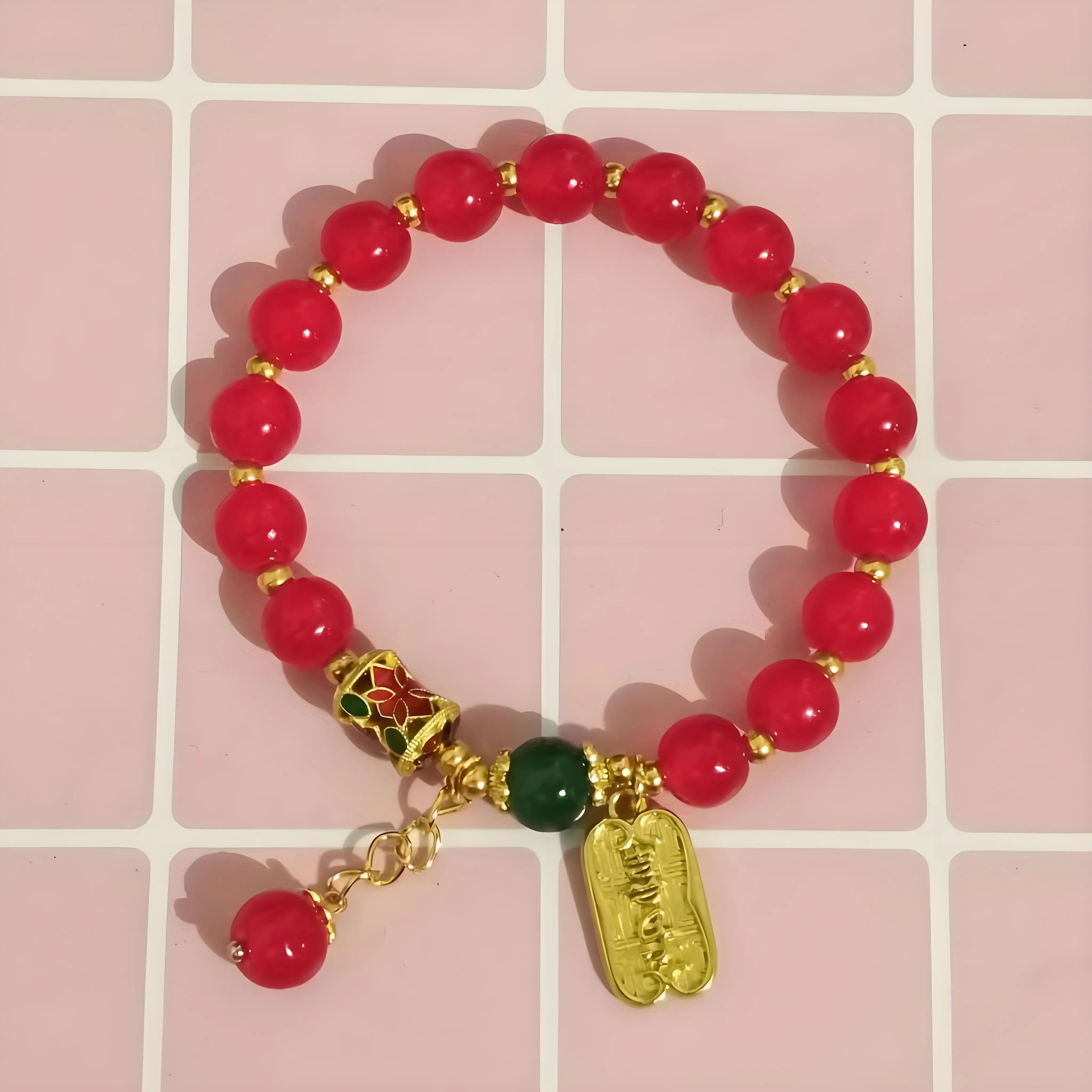 1pc Lucky Bracelet for Women Men, Retro Synthetic Red Agate Bracelet For Family Friend, Niche Red Bead Bracelet