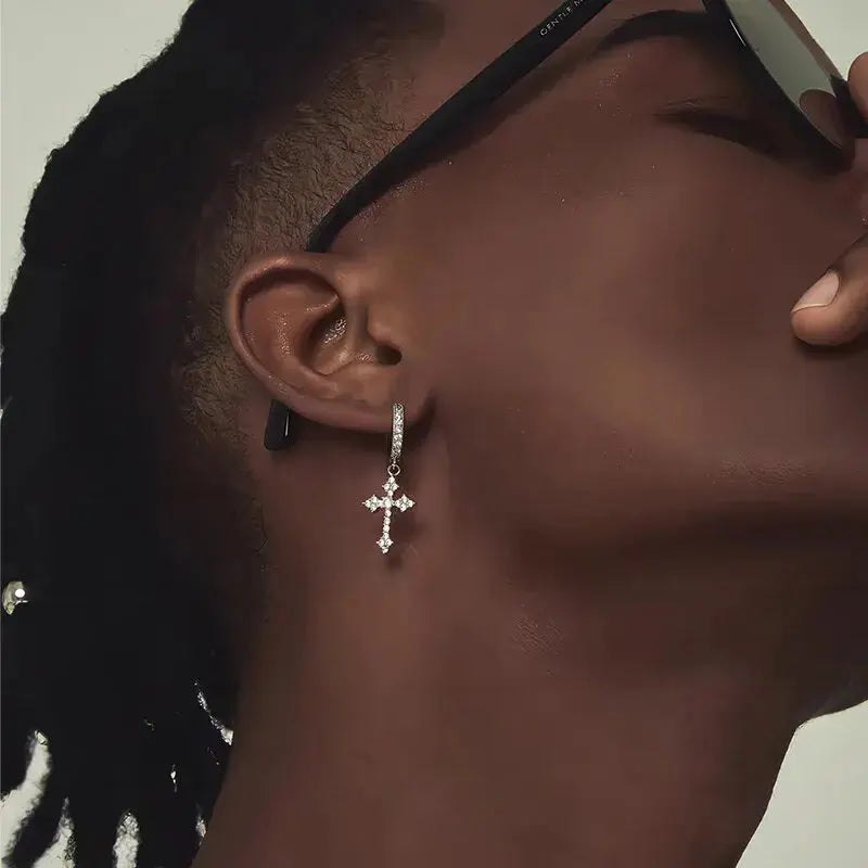 Classic Cross Point-Drill Crystal Replaceable Exquisite White Color Earrings For Women Men Hiphop Party Jewelry Gifts Halalzen UK