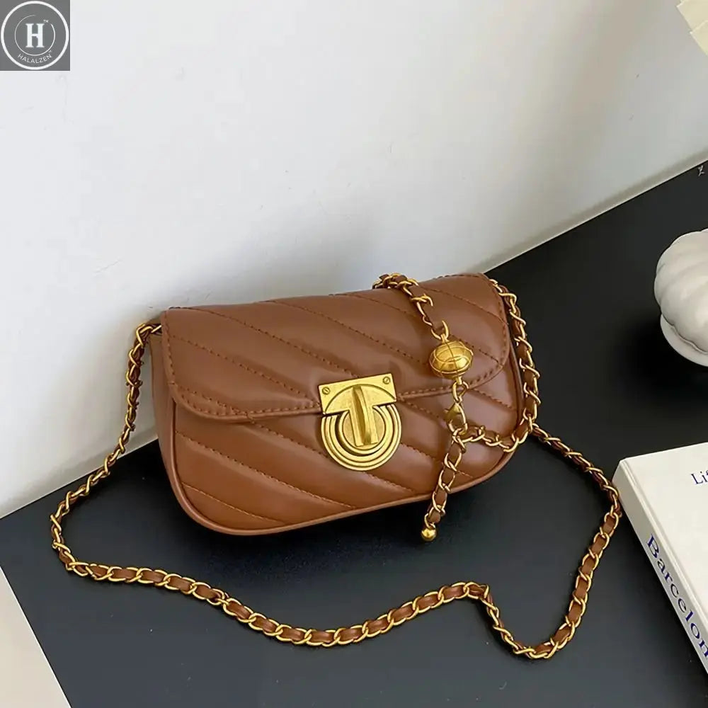 PU Leather Chain Shoulder Bag Leisure Swivel Lock Rhombic Lattice Crossbody Bag Large Capacity Underarm Bag Women Girls HALALZEN