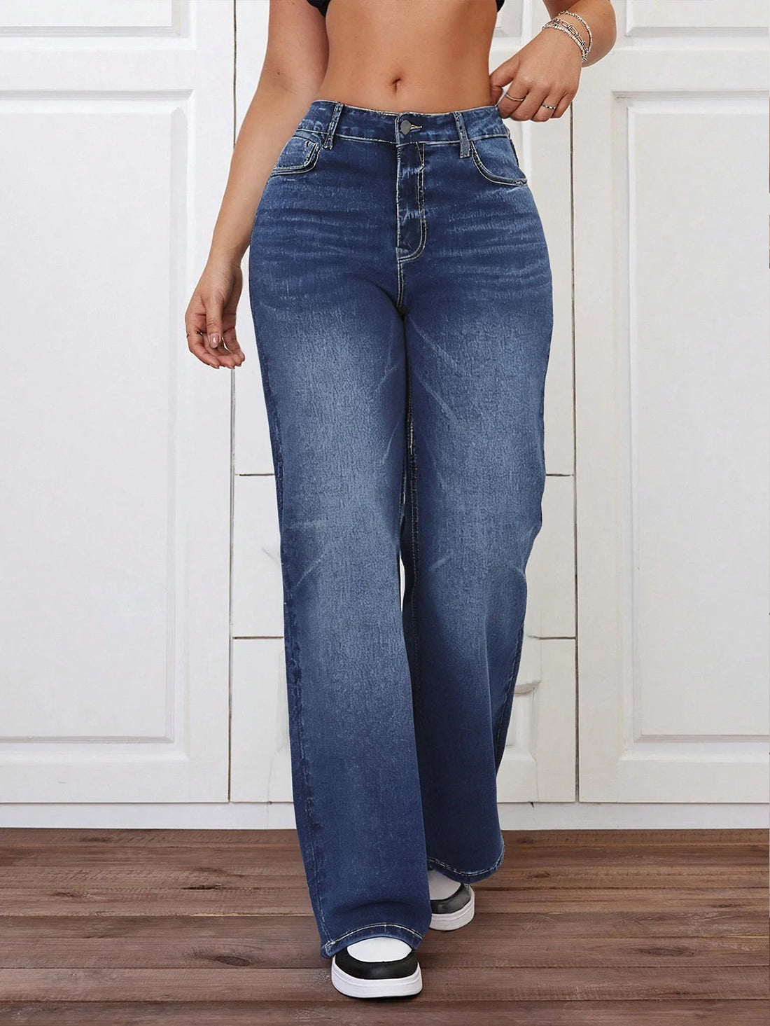 Women's Casual Wide - Leg Denim Jeans, Loose Fit, Comfortable Stretch Fabric