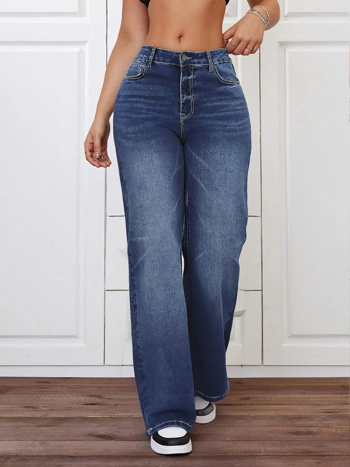 Women's Casual Wide - Leg Denim Jeans, Loose Fit, Comfortable Stretch Fabric