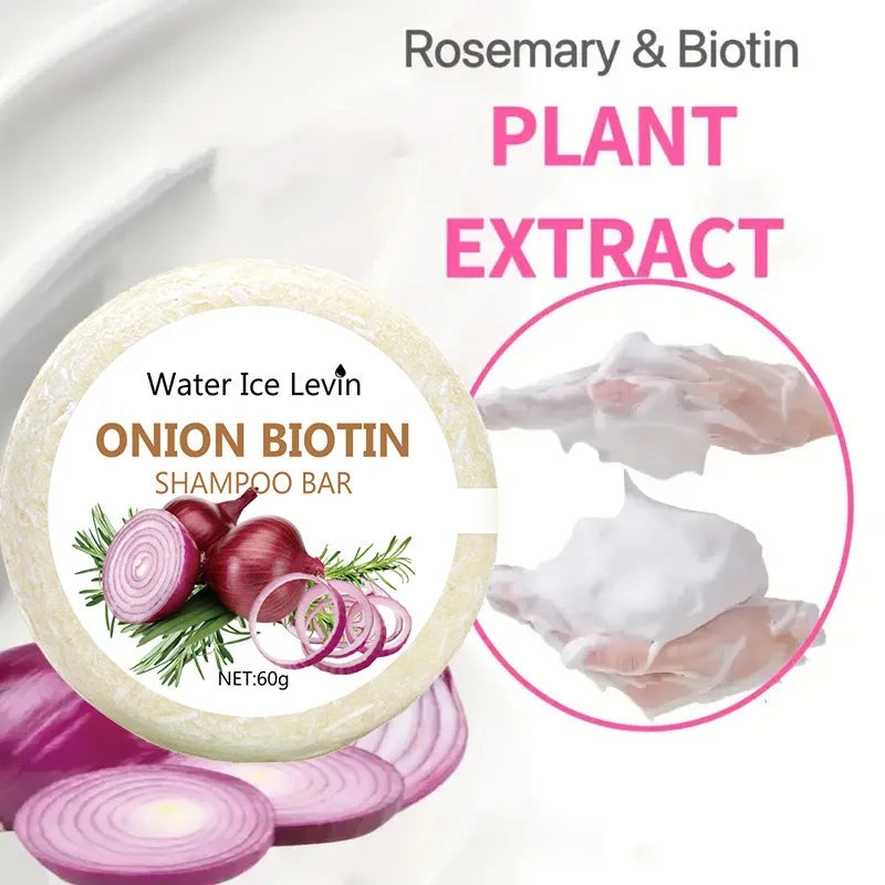 Onion and Biotin Shampoo Soap - 60g, Suitable for All Hair Types, Moisturizing and Smoothing, Rich in Rosemary Extract