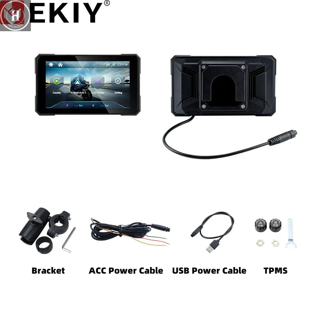 EKIY Wireless CarPlay Moto Android Auto 5.0 inch Portable Digital Dashboard Motorcycle Navigation GPS Removable Display Screen HALALZEN