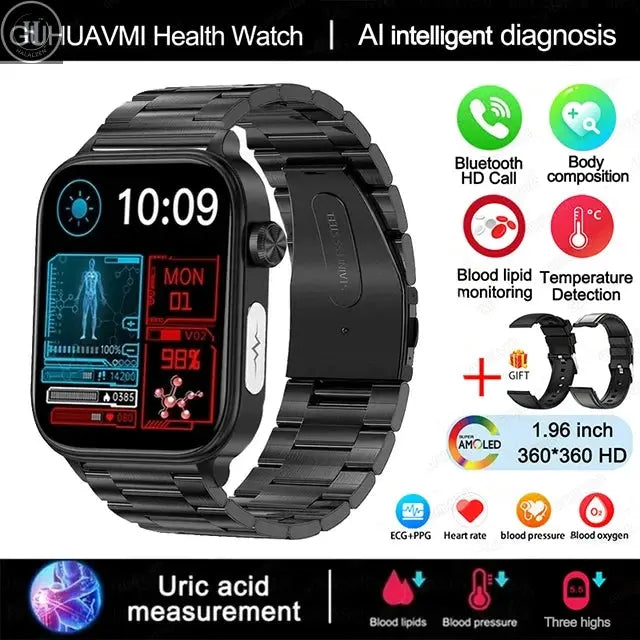 2025 New AI Diagnosis Blood Lipids Uric Acid Body composition Test Smart Watch For Men ECG+PPG Bluetooth Call Health Smartwatch HALALZEN