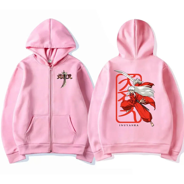 Anime Inuyasha Graphic Zipper Hoodie Unisex Manga Casual Zip Up Sweatshirt Men Women's Fashion Oversized Jacket Coat