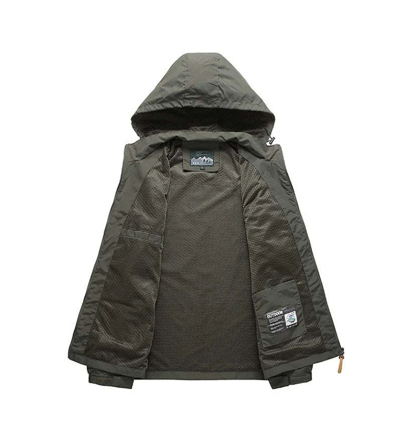 Men Retro Camping Jacket Waterproof Windbreaker Winter Hooded Zip-Up Jackets Man Softshell Army Jacket Cargo Coat Outwear