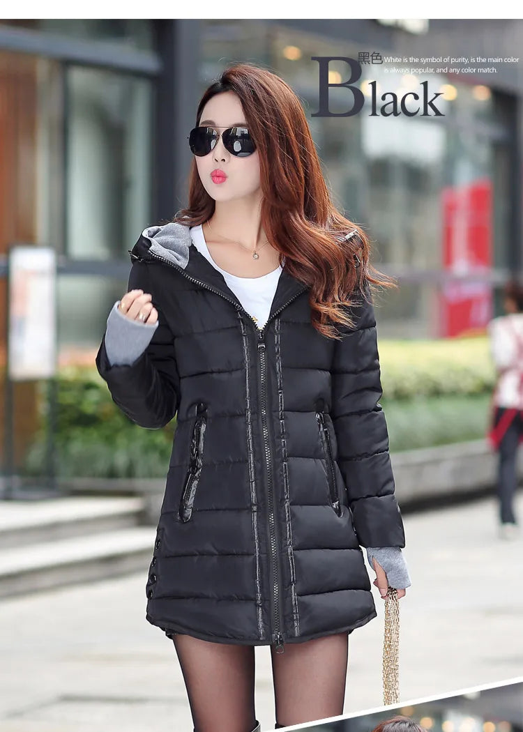 Autumn Winter Clothes Women Down Cotton Fashion Ladies Hooded Coat Female Medium-long Thickening Waterproof Slim Casual Jacket