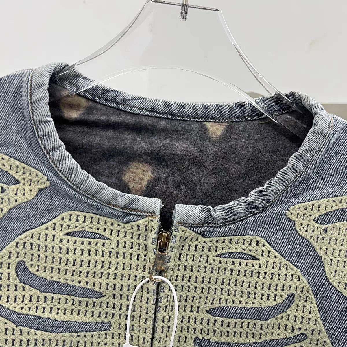 Denim denim Bone Embroidery Loose Washed Heavy Fabric Jacket Men Women High Quality Jackets Coat