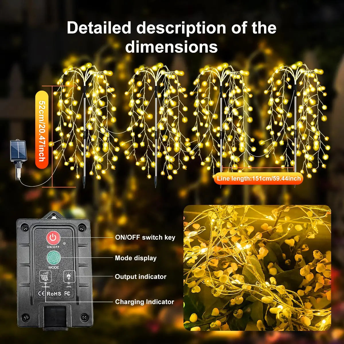 4Pack 680LED Christmas Solar Firecracker Fireworks Lights Outdoor Yard Lawn Garden Decorative Light Party Landscape Lighting