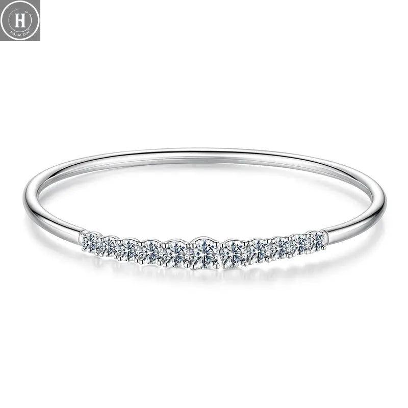 BAMOER 3.6CTTW Moissanite Bar Bracelet Adjustable Wrist Cuff Open Bangle 925 Sterling Silver for Women Wedding Gift Round Cut HALALZEN