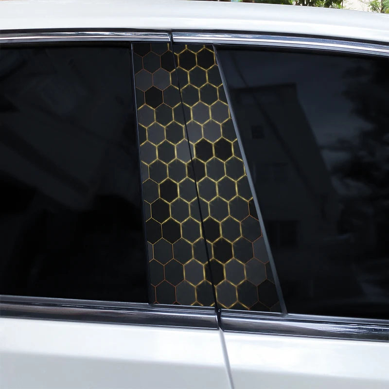 2pcs Polygonal Honeycomb Car Stickers Car Door Pillar Stickers Anti-Scratch Vinyl Stickers Car Center B Pillar DIY Stickers