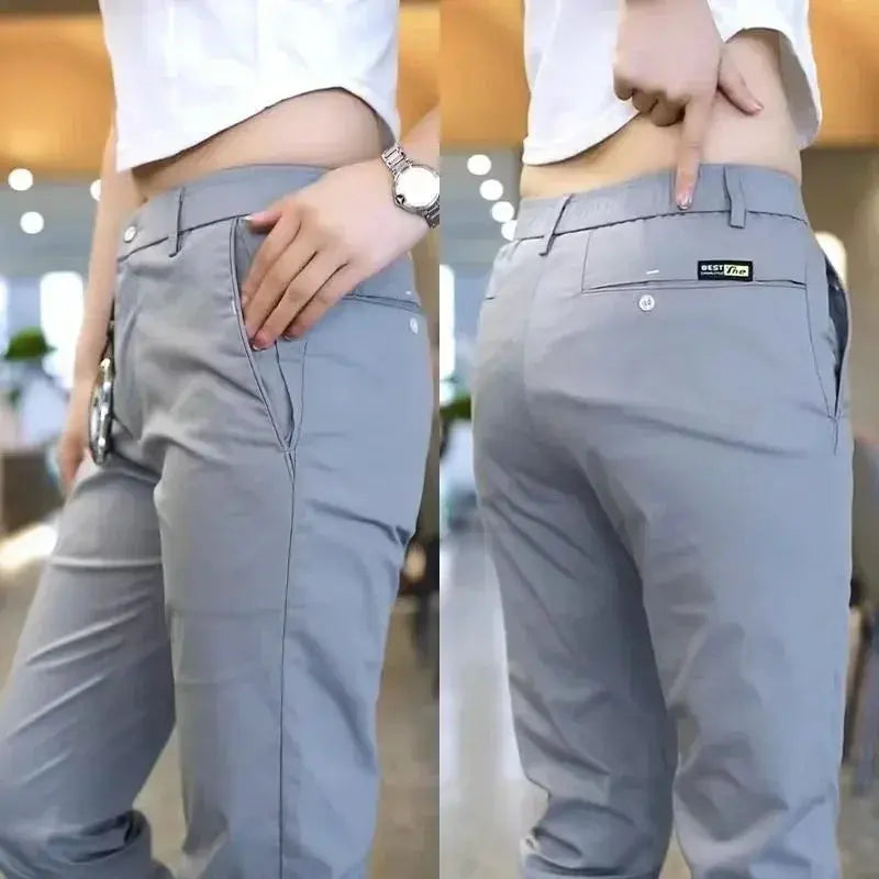 Ice Silk Men's Golf Men's Midweight Casual Pants Sports Pants Simple Design Khaki Black Slim Straight Leg Stretch Casual Trouse Halalzen UK