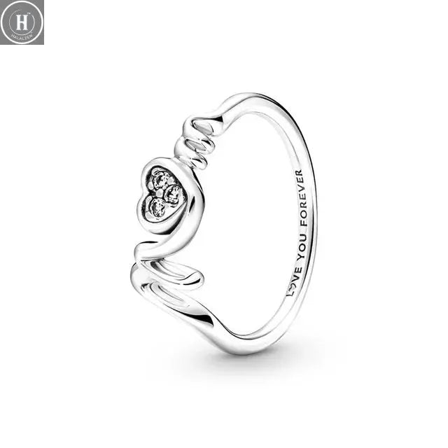 Hot Sale Original 925 Sterling Silver Women Finger Rings for Women Silver Love Heart Rhomboid Moon Star Luxury Jewelry Trinkets HALALZEN