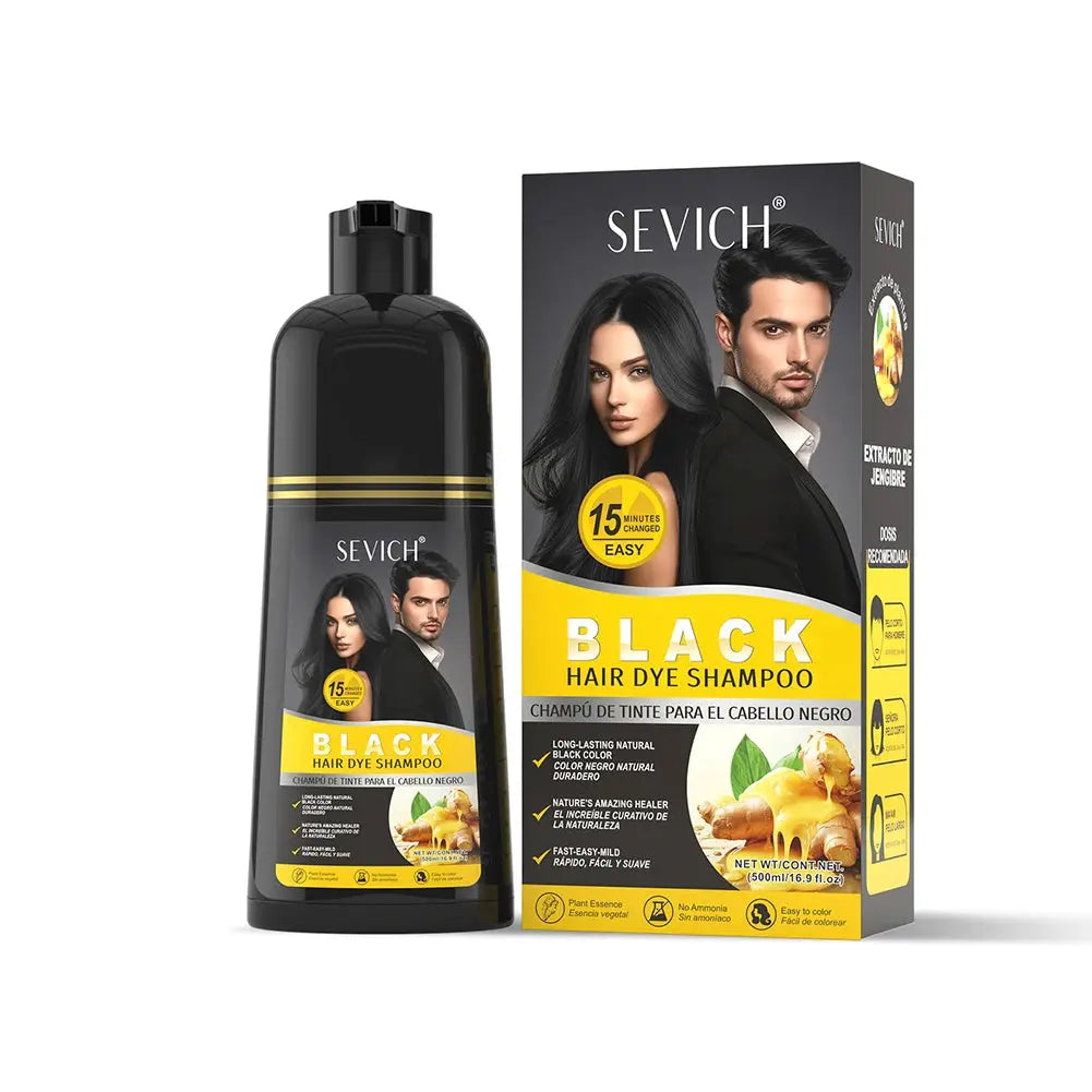 500ml Black Dyed Shampoo Instant Dye Covers Natural Gray Hair Shampoo Black Hair Dye Herbal Ginseng Ginger White Hair Dyed Black HALALZEN