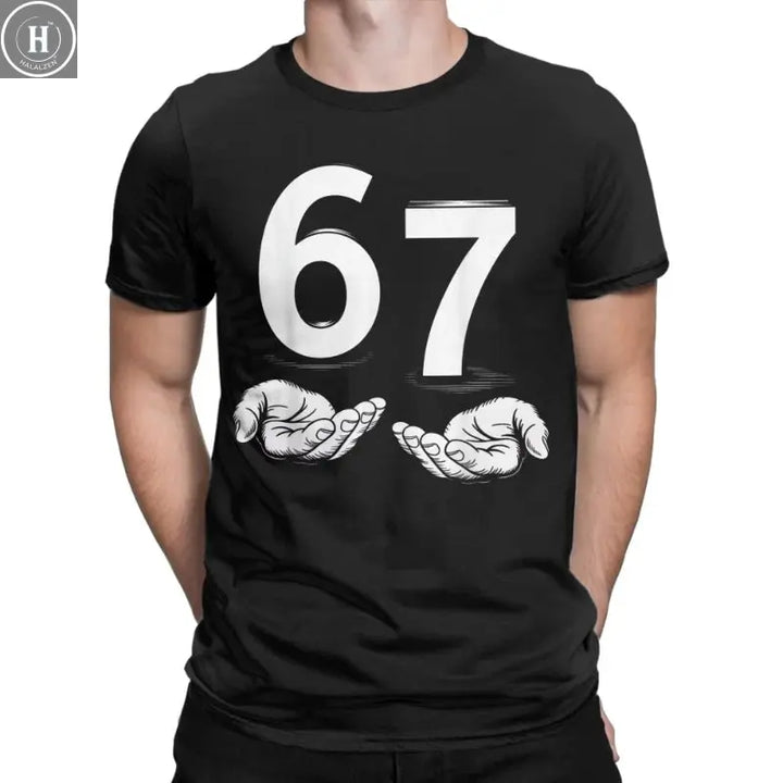 European and American Men T-Shirts Funny Six Seven 67 Meme Gen Alpha Slang 67 Hands Vintage Cotton Tees Short Sleeve T Shirts HALALZEN