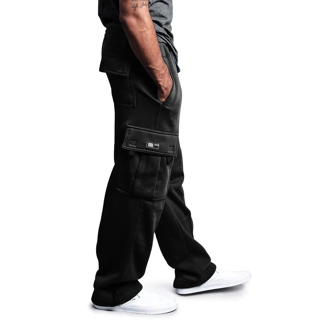 Men's Stretch Elastic Waist Jogger Sweatpants - Black with Multiple Utility Pockets, Drawstring Closure & Side Stripes Halalzen UK