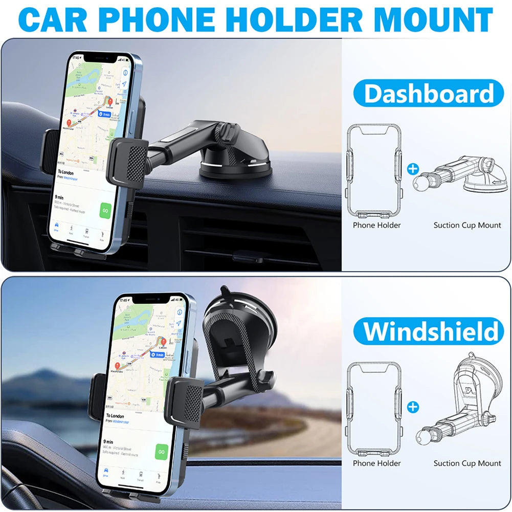Gravity Sucker Car Phone Holder 360° Rotation Cell Phone Support Universal Windshield Phone Bracket for Cellphones 4.7-7.9Inch