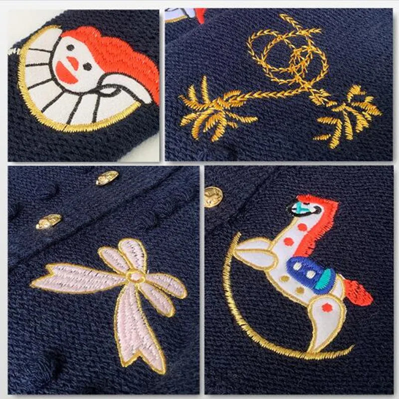 2026 Christmas Runway Designer Cartoon Embroidery Sweater Cardigan Women Long Sleeve Knitted coat Female autumn winter Clothes