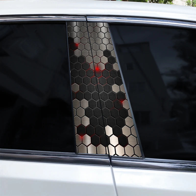 2pcs Polygonal Honeycomb Car Stickers Car Door Pillar Stickers Anti-Scratch Vinyl Stickers Car Center B Pillar DIY Stickers