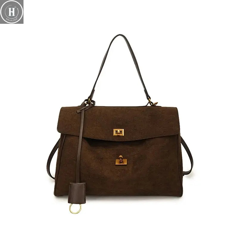 сумка через плечо женская Brand Texture Women's Luxury Brown Leather Gold Buckle Handheld Tote Bag Shoulder Bag Shoulder Bag HALALZEN