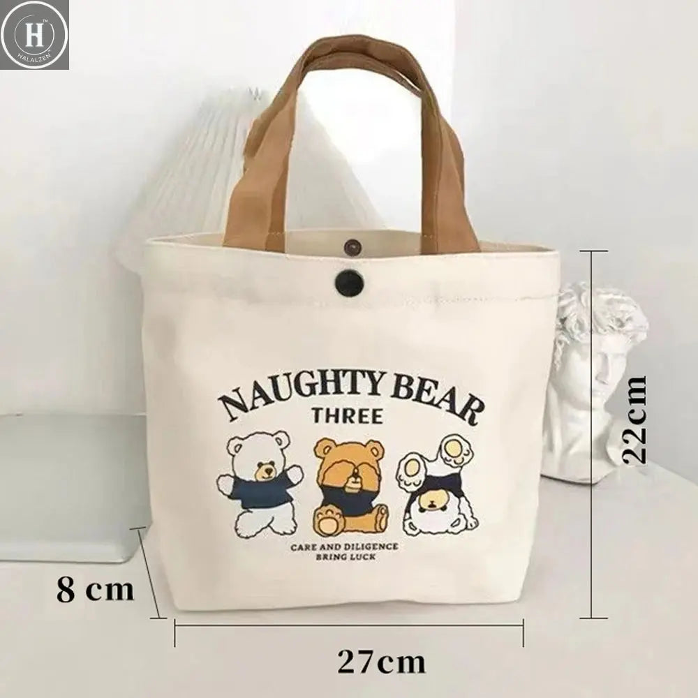Canvas Bag Small Versatile Handbag Female Student Lunch Box Bag Simple Tote Bag Office Worker Lunch Bag Shopping Bag HALALZEN