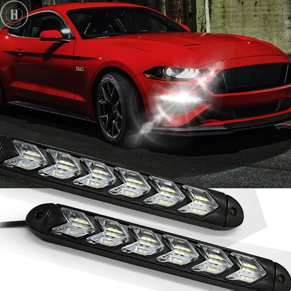 2Pcs Dynamic Red Car DRL LED Daytime Running Lights Waterproof Headlight Strip Turn Signal Yellow 12V Flow Auto Sequential Lamp HALALZEN