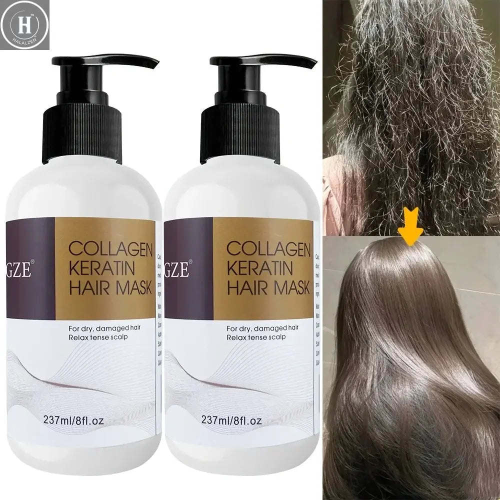 2 Pack GZE Collagen Keratin Hair Mask Deep Conditioning for Dry, Damaged Hair Restores Elasticity- for Healthy, Beautiful Hair HALALZEN