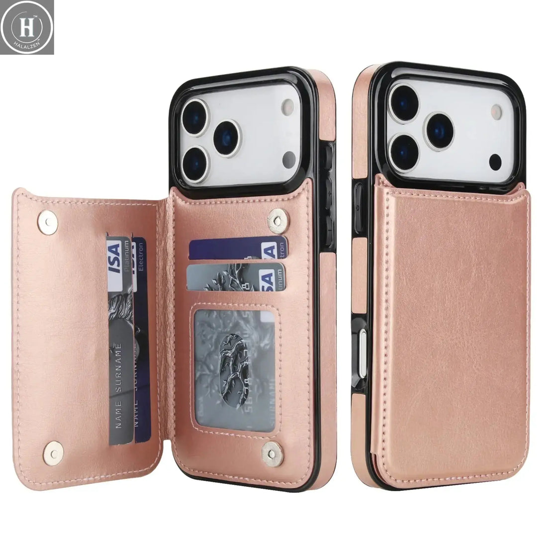 for iPhone Air 17 Pro Max Wallet Case with Card Holder,Faux Leather Kickstand,Double Magnetic Clasp and Durable Shockproof Cover Halalzen UK