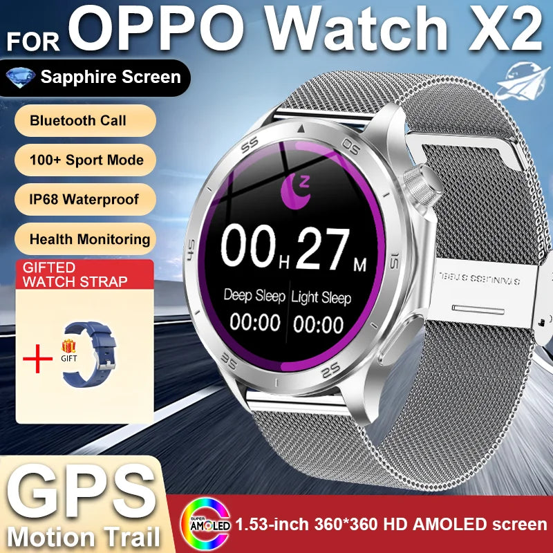 2025 New For OPPO Watch X2 GPS Smart Watch Men Bluetooth Talk Heart Rate Sports Fitness Tracker IP68 Waterproof Smartwatch Man